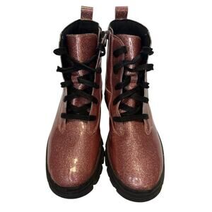 UGG Ashton Mid Calf Women's Glitter Pink Lace Up Side Zipper Combat Boots Size 6
